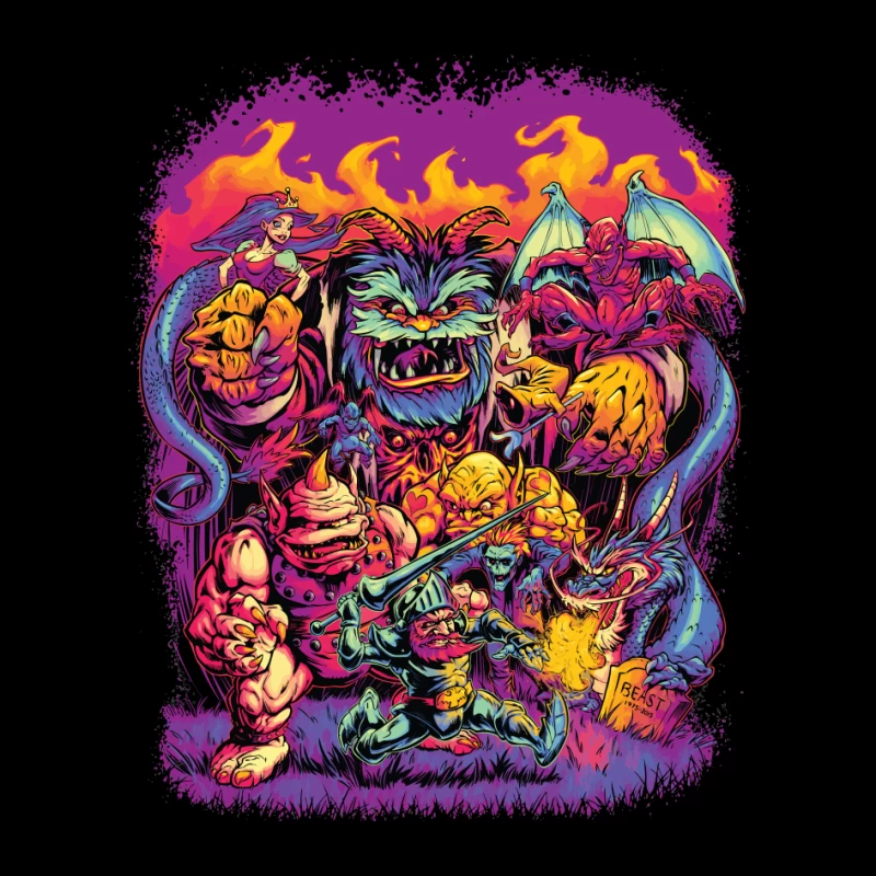 Epic Fantasy Battle with Colorful Monsters Pin