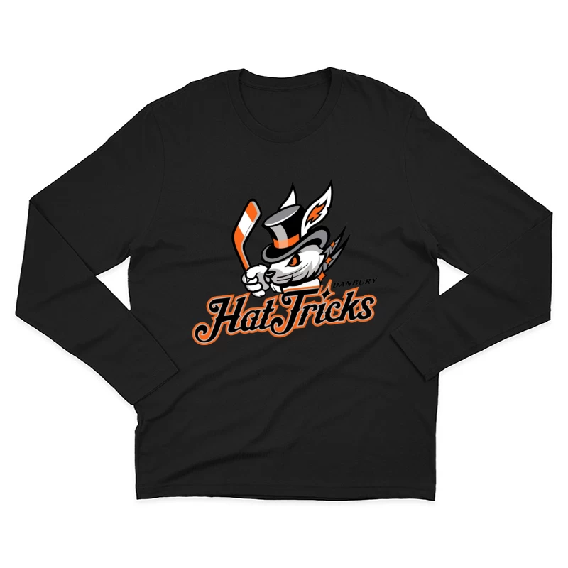 Danbury Hat Tricks Hockey Team Logo with Rabbit Mascot Male Long Sleeve T-Shirt