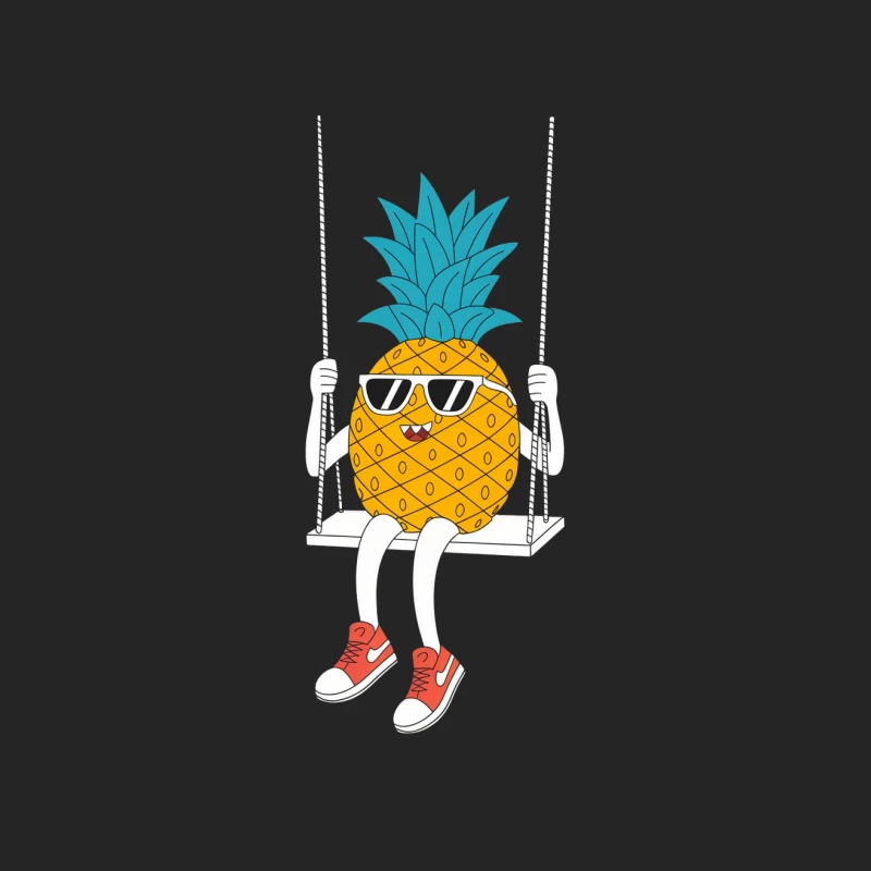 Cute Cartoon Pineapple with Sunglasses on Swing Wearing Sneakers Female Pullover Sweatshirt