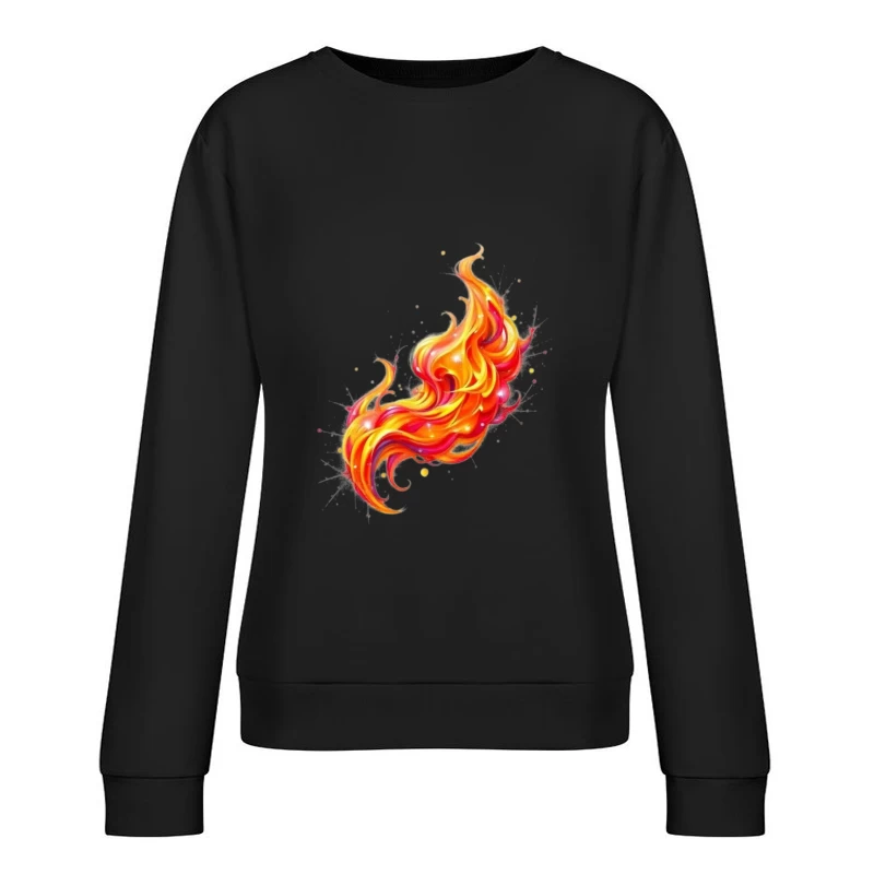 Vibrant Watercolor Fire Flame Art Female Pullover Sweatshirt