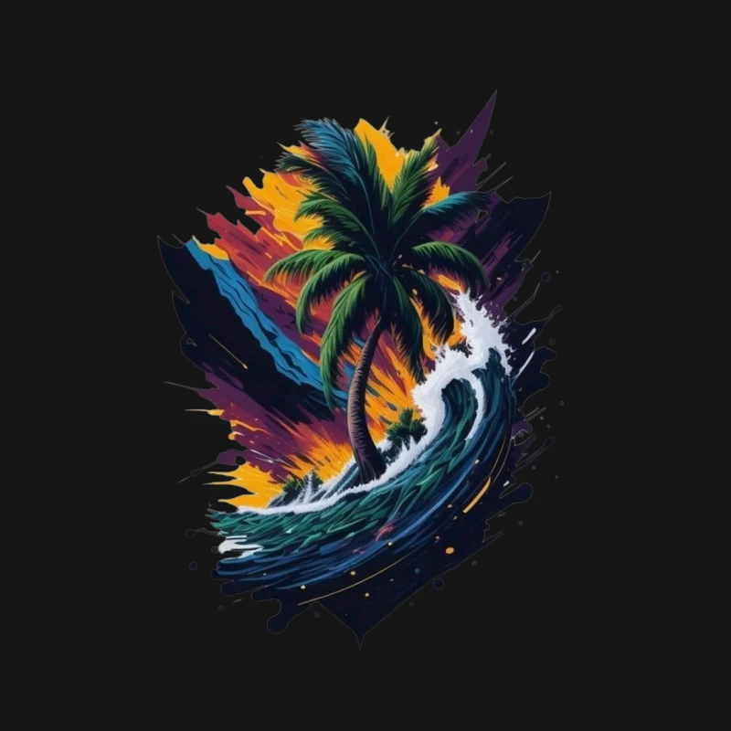 Tropical Sunset with Palm Tree and Ocean Waves Male Long Sleeve T-Shirt