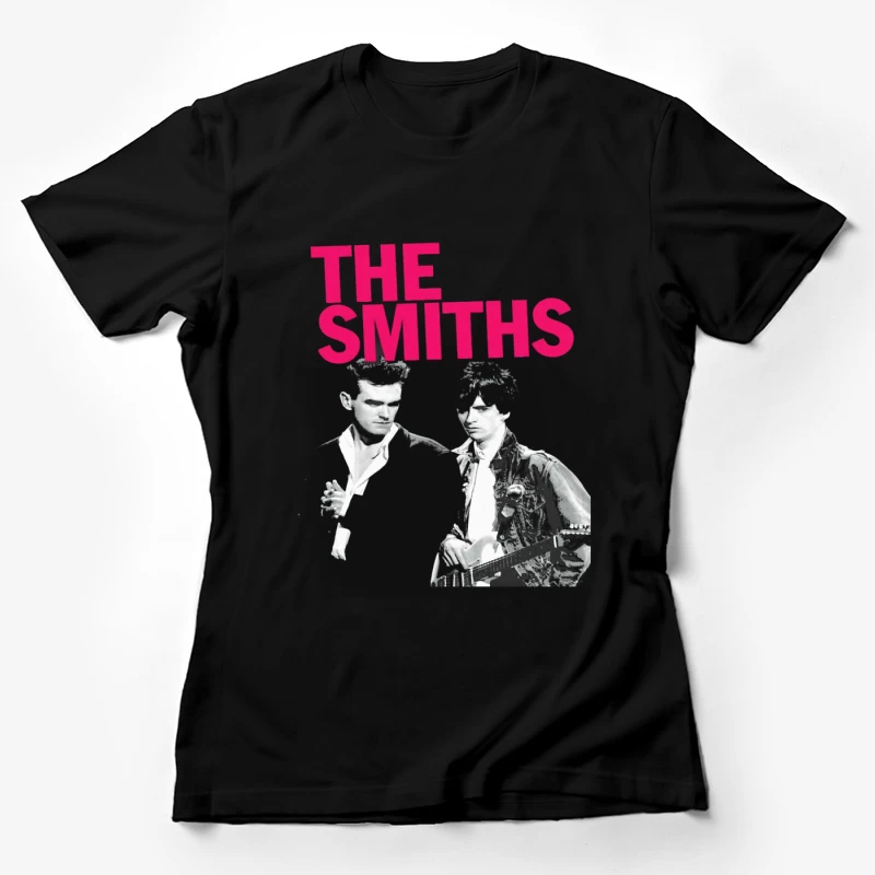 The Smiths: Iconic 1980s Indie Rock Band Portrait with Pink Logo Female T-Shirt