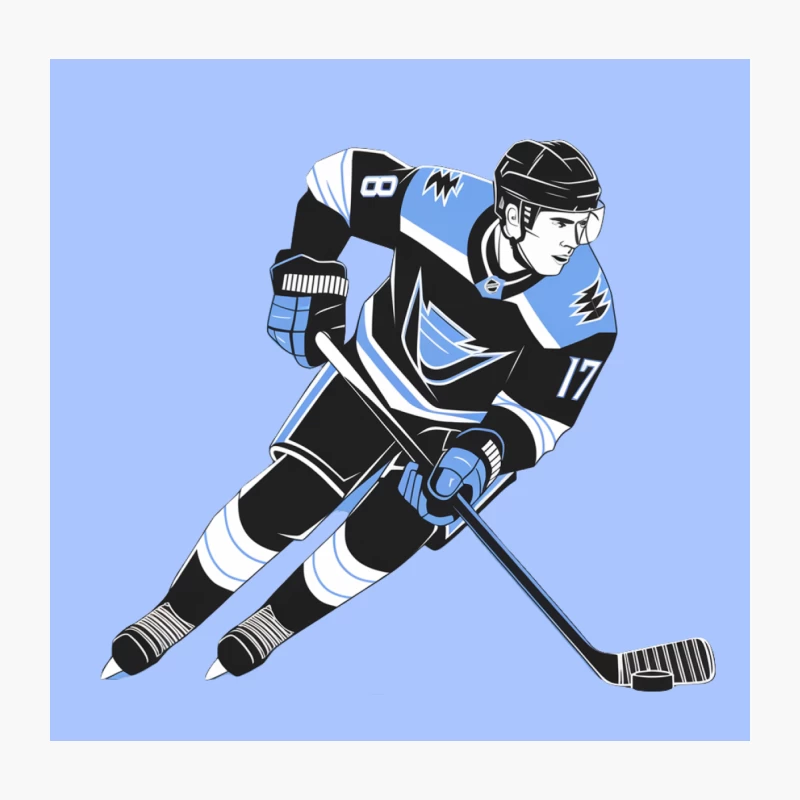 Dynamic Ice Hockey Player Illustration in Blue and Black Throw Pillow