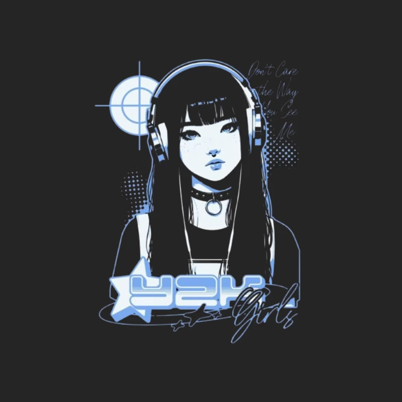 Blue Monochrome Gothic Anime Girl with Headphones Male Pullover Sweatshirt