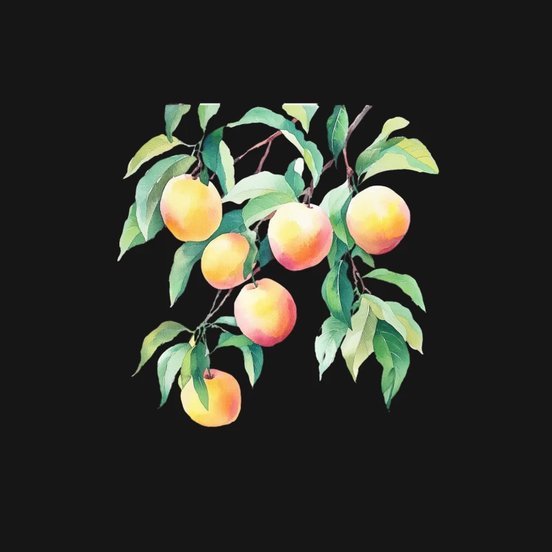 Watercolor Illustration of Peach Tree Branch with Ripe Fruits Female Long Sleeve T-Shirt