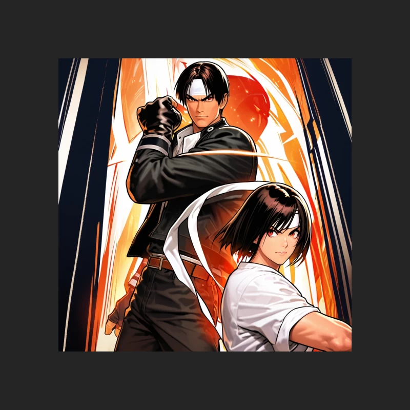 Dynamic Duo: Stylized Anime Fighting Game Characters in Action Poses Male Pullover Sweatshirt