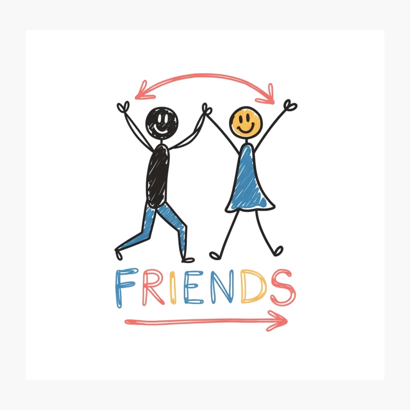 Cheerful Stick Figure Friends: A Colorful Hand-Drawn Illustration Throw Pillow