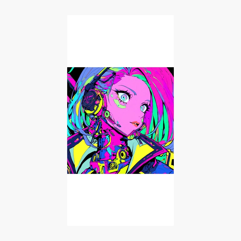 Vibrant Cyberpunk Anime Portrait in Neon Futuristic Style iPhone Case