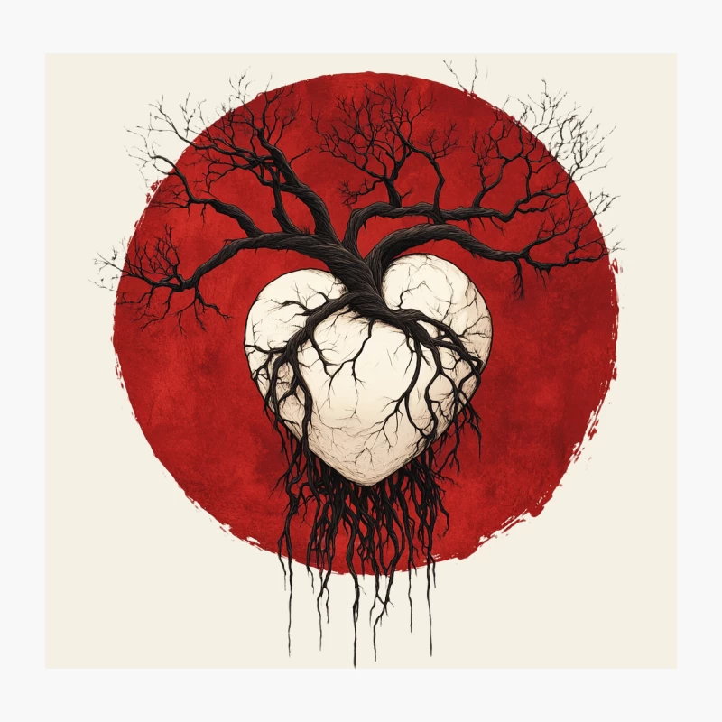 Dark Tree Heart against Blood Moon Throw Pillow