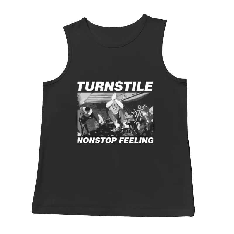 Energetic Hardcore Punk Band Live Performance in Black and White Male Tank Top