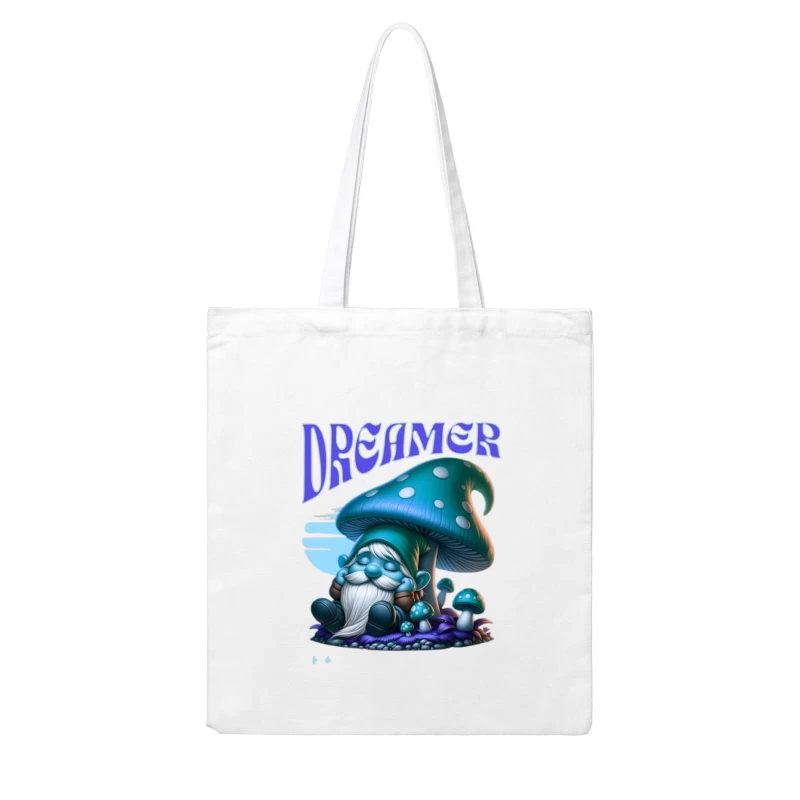 Dreaming Blue Gnome Under Magic Mushroom Cotton Tote Bag