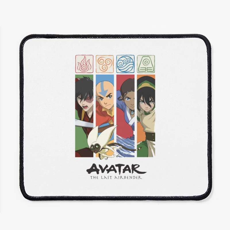 Avatar: The Last Airbender Character Panel with Elemental Symbols Mouse Pad