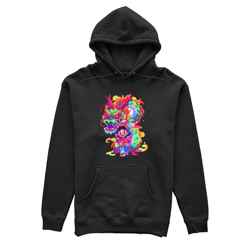 Fröhliches Kind mit farbenfrohem Drachen Damen Pullover Hoodie