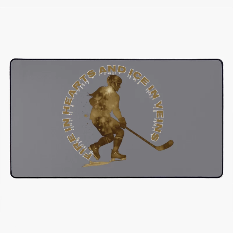 Fire in Hearts and Ice in Veins - Vintage Hockey Player Silhouette Desk Mat