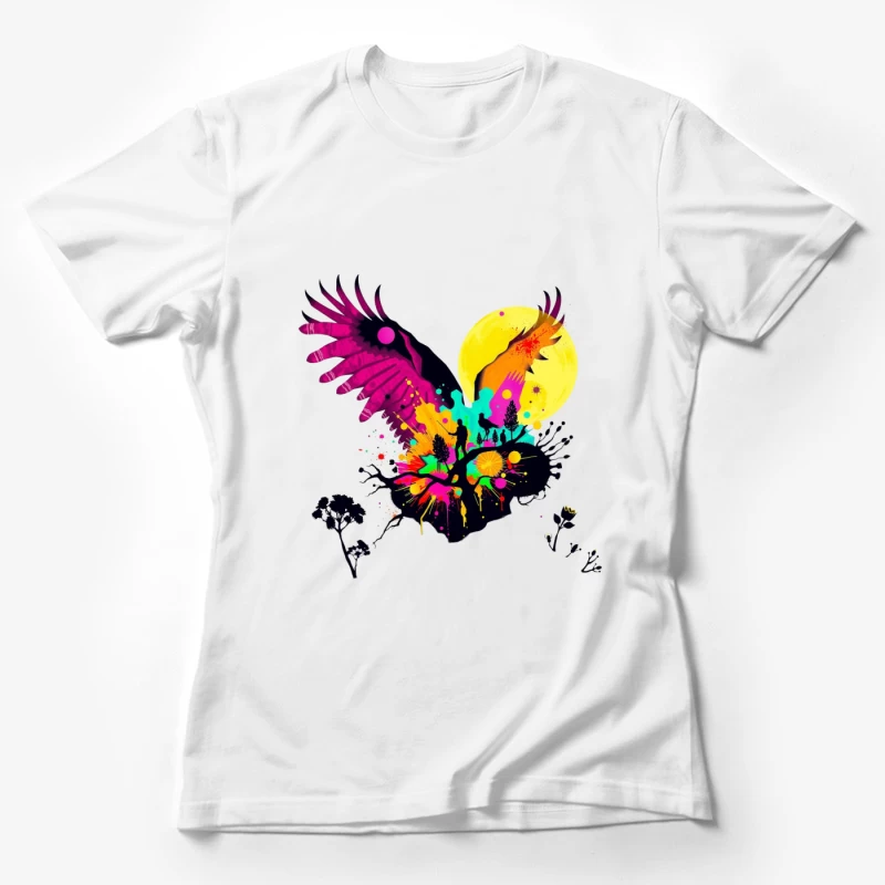 Vibrant Abstract Eagle Silhouette Under Moonlight Female T-Shirt