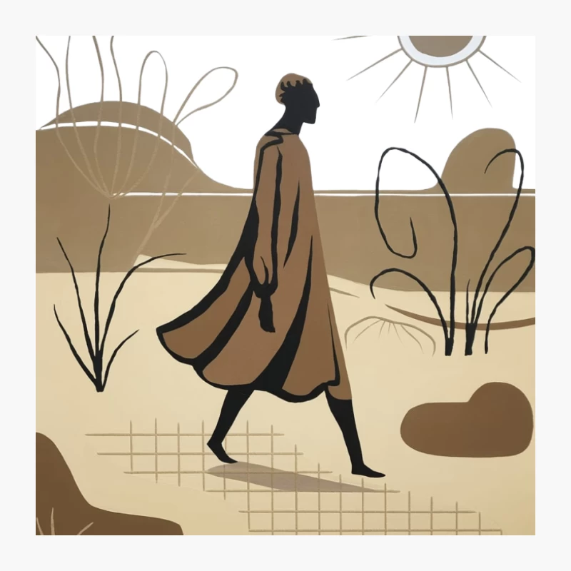 Minimalist Abstract Landscape with Walking Figure Pin