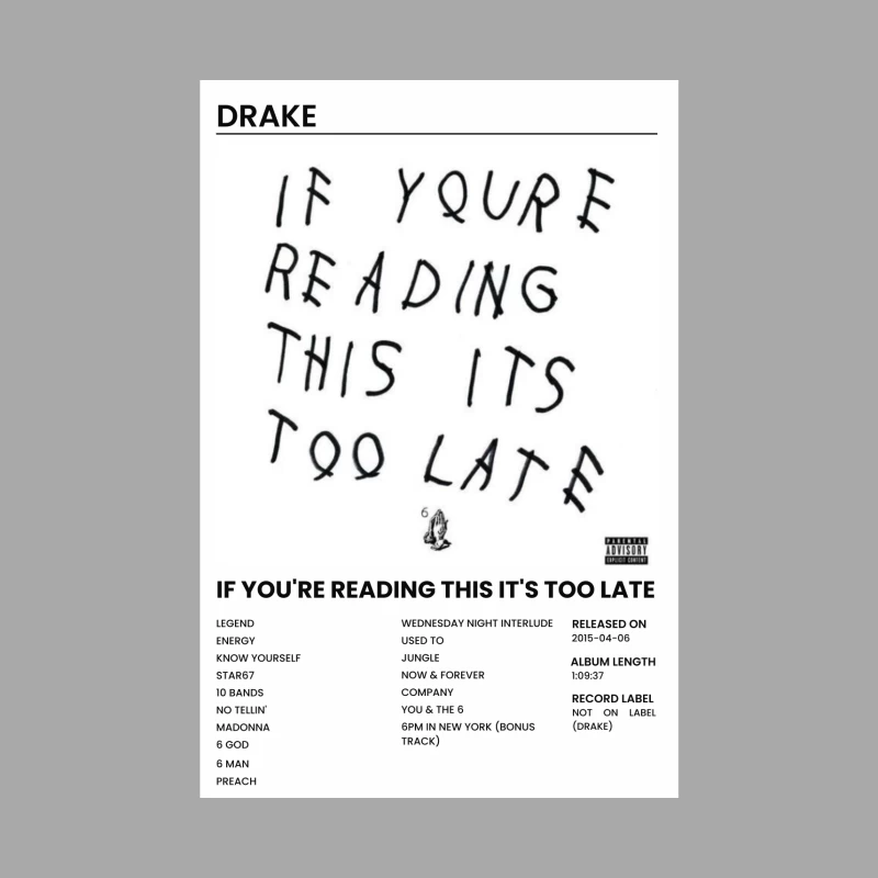 Drake's "If You're Reading This It's Too Late" Album Cover with Handwritten Title and Track List Female Pullover Hoodie