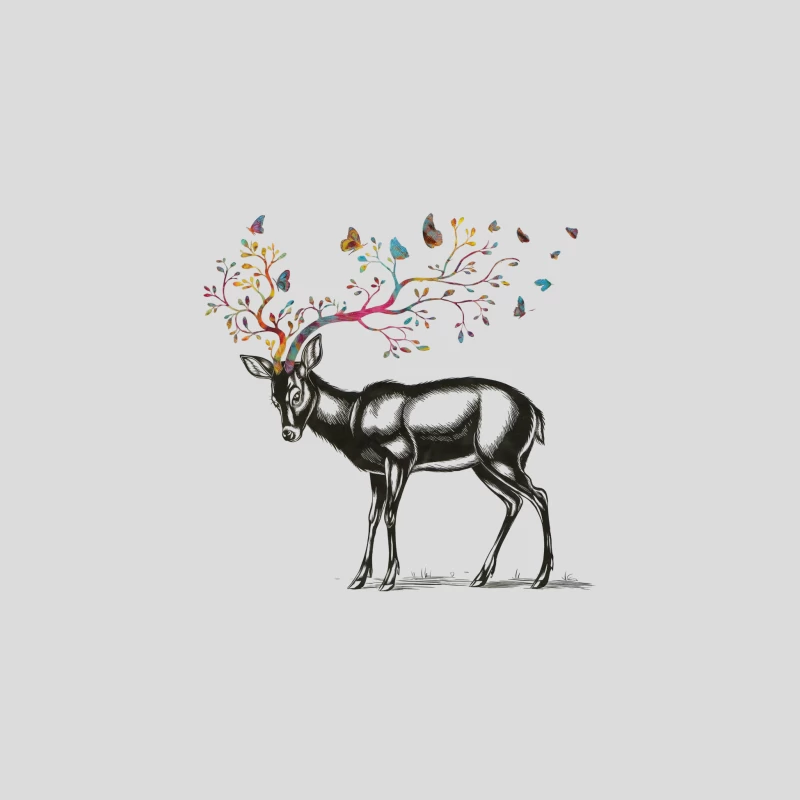 Surreal Deer with Colorful Antler Tree and Butterflies Baseball Cap