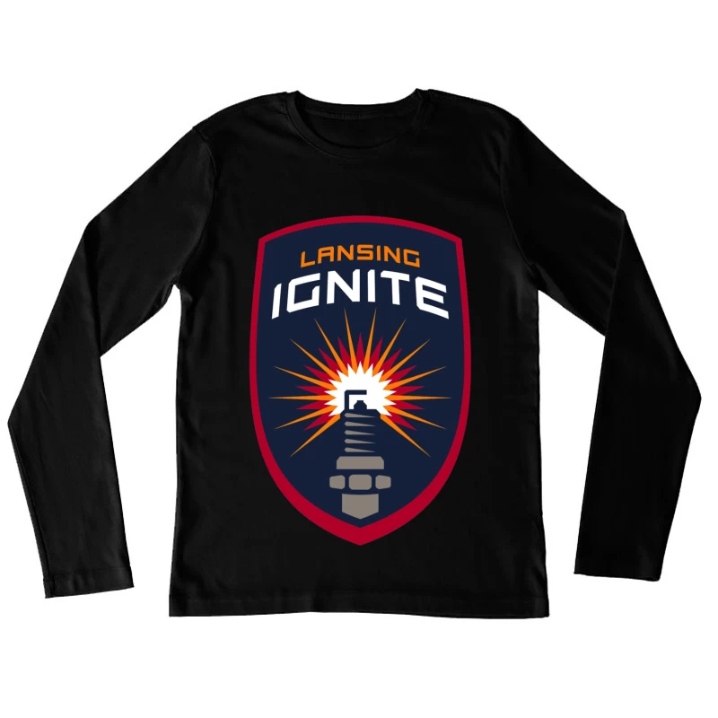 Lansing Ignite Soccer Team Shield Logo with Lighthouse Emblem Female Long Sleeve T-Shirt