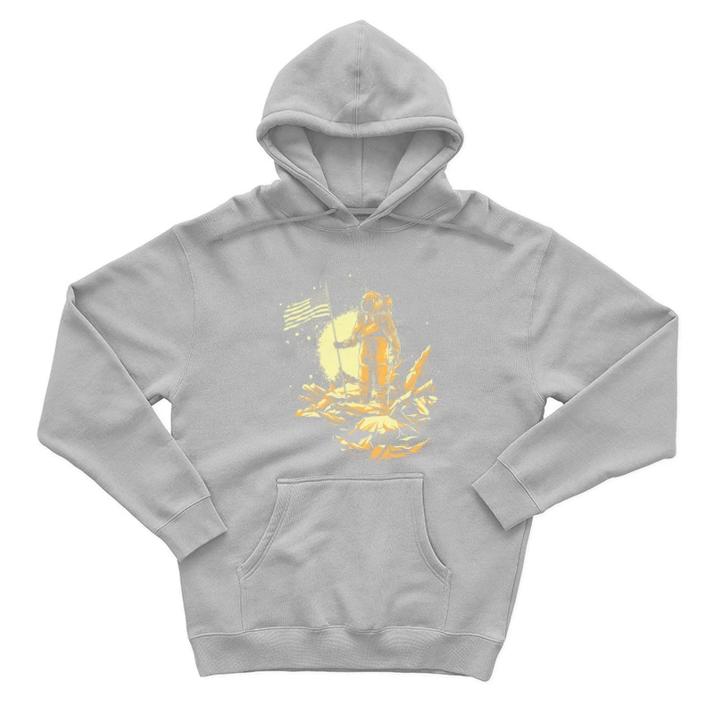 Astronaut in Space with American Flag Male Pullover Hoodie