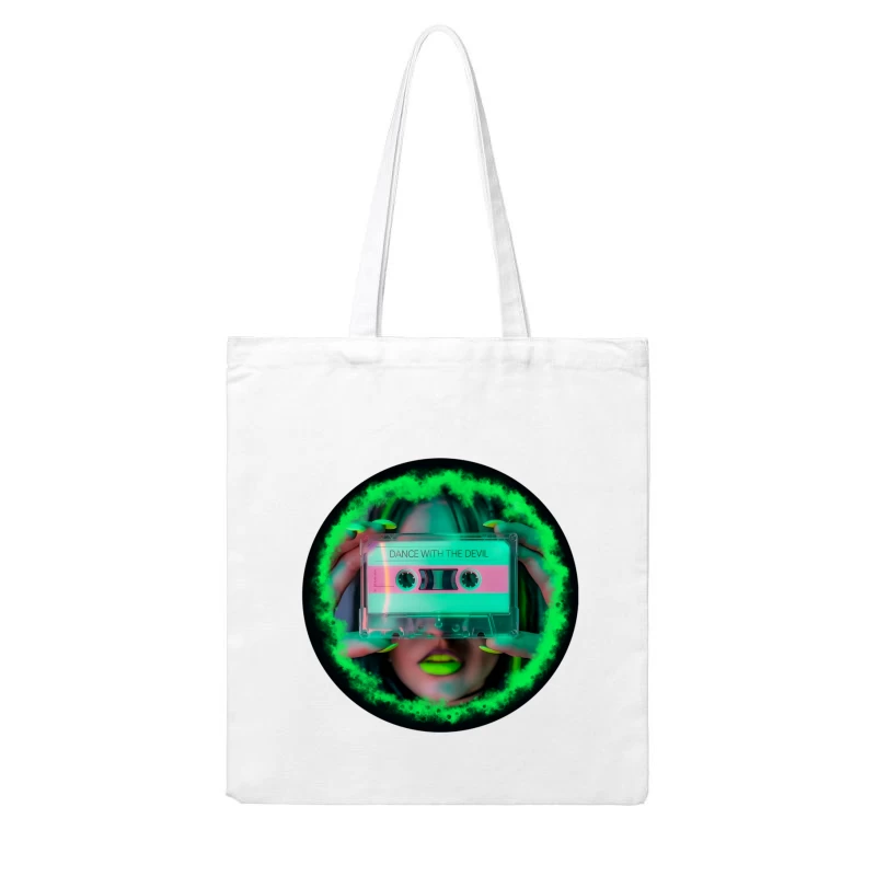 Neon Retro Cassette: Dance with the Devil Cotton Tote Bag