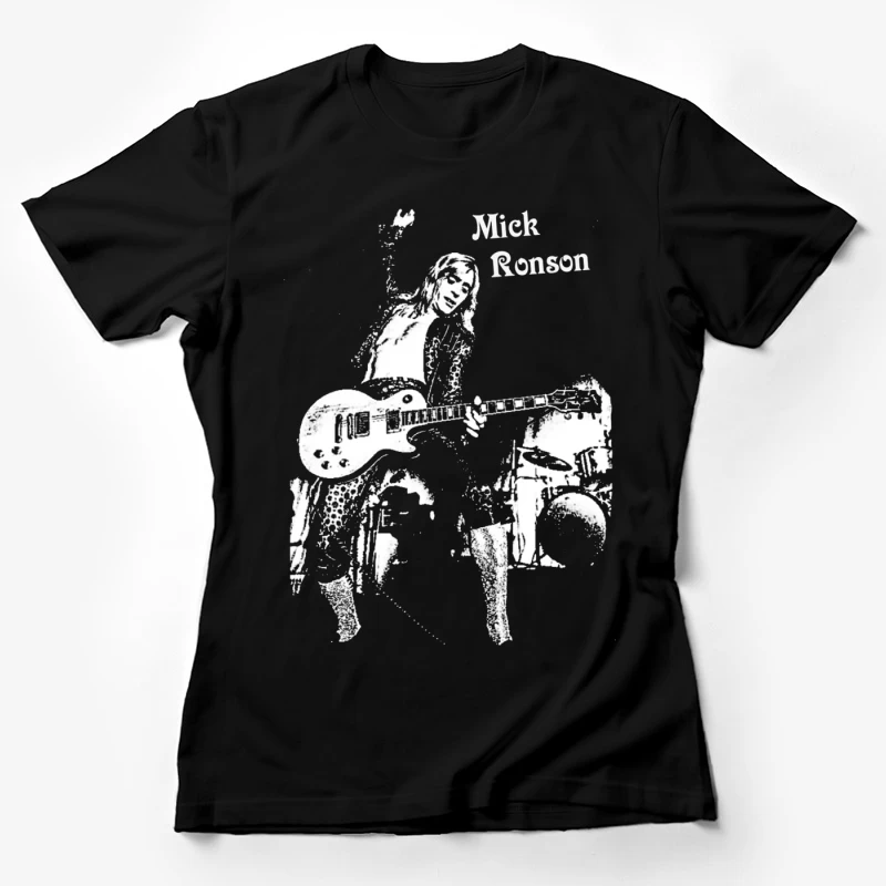 Black and White Sketch of Rock Musician with Electric Guitar Female T-Shirt