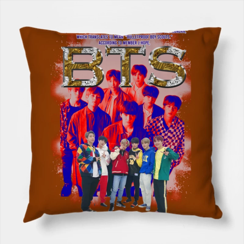BTS Group Members and Name Meaning Throw Pillow