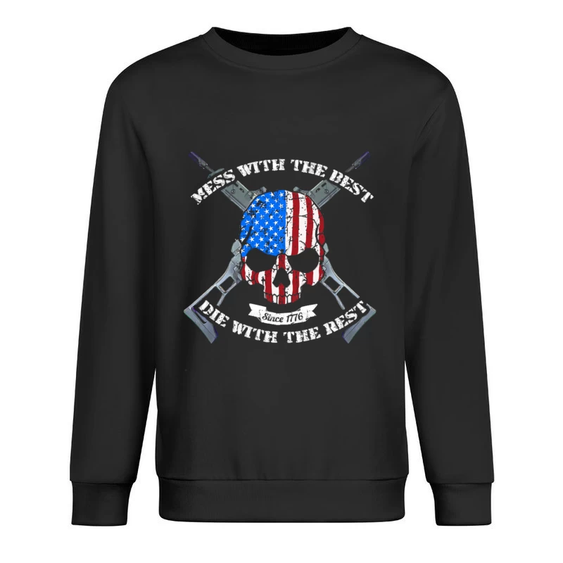 Patriotic American Military Emblem with Skull and Crossed Rifles Male Pullover Sweatshirt