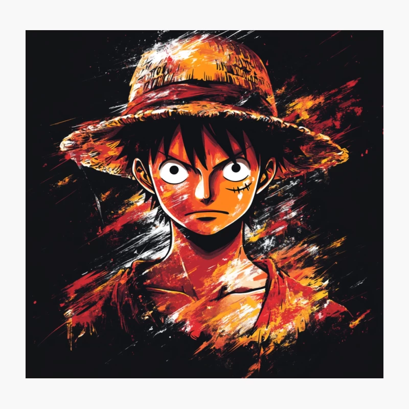 Vibrant One Piece Character Portrait with Straw Hat Throw Pillow