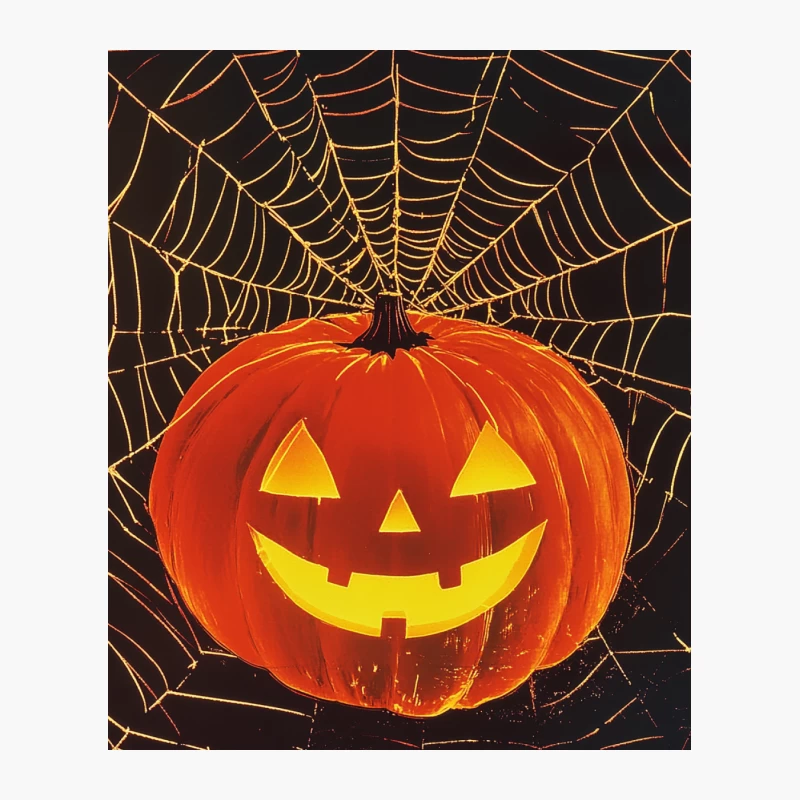 Spooky Halloween Jack-o'-Lantern with Glowing Spider Web Cotton Tote Bag