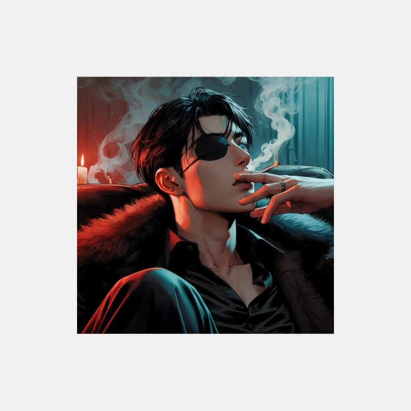 Mysterious Figure in Moody Portrait with Eye Patch and Cigarette Male Tank Top