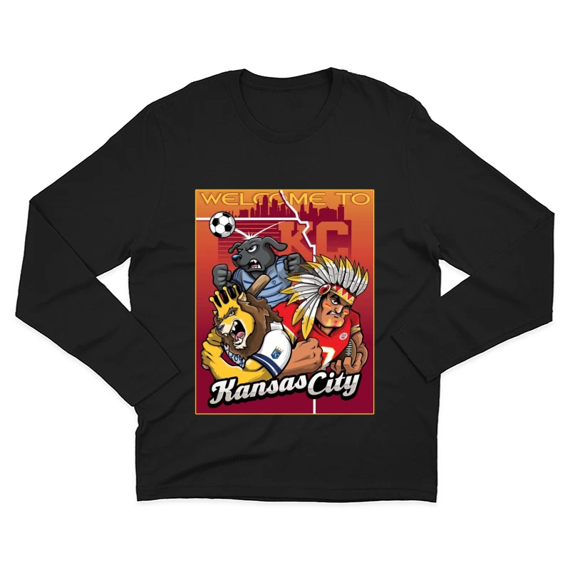 Kansas City Sports Mascots with City Skyline Illustration Male Long Sleeve T-Shirt