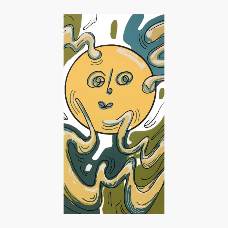Surreal Yellow Face with Wavy Green Abstract Lines iPhone Case