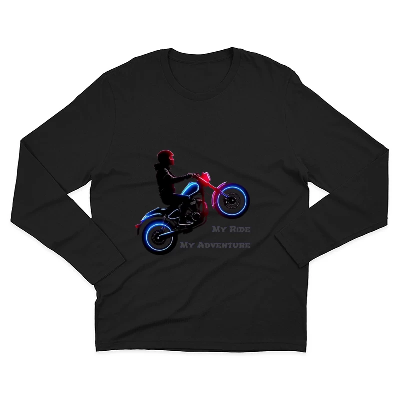 Neon-Lit Motorcycle Rider Silhouette with Adventure Quote Male Long Sleeve T-Shirt