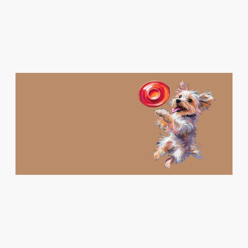 Playful Yorkie Leaping for Colorful Frisbee in Vibrant Painting Coffee Mug
