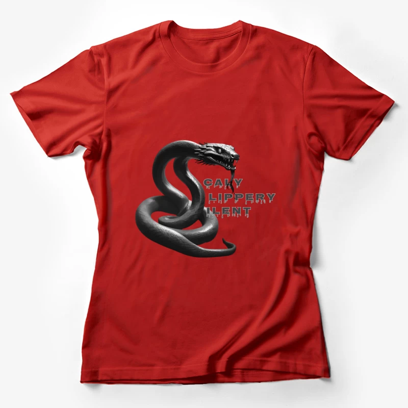 Dark Monochrome Snake with Dripping Text Design Female T-Shirt