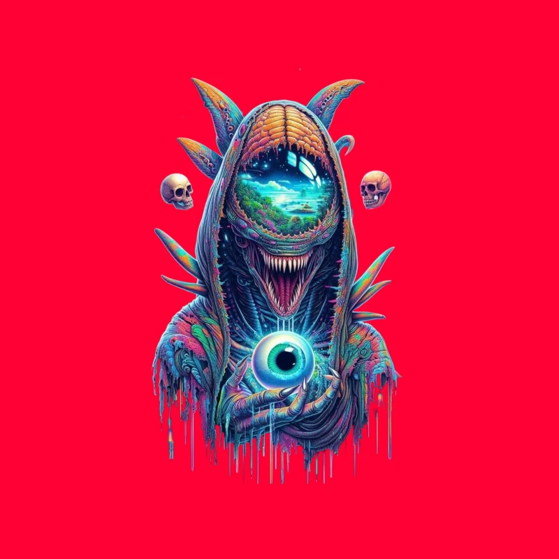 Surreal Cosmic Monster in Vibrant Colors Tapestry