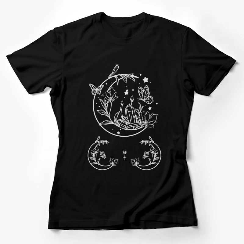 Blumen und Kristalle in der Nacht Damen T-Shirt