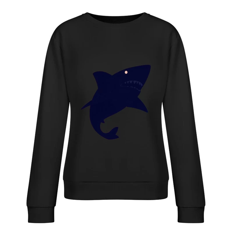 Navy Blue Cartoon Shark Silhouette Female Pullover Sweatshirt