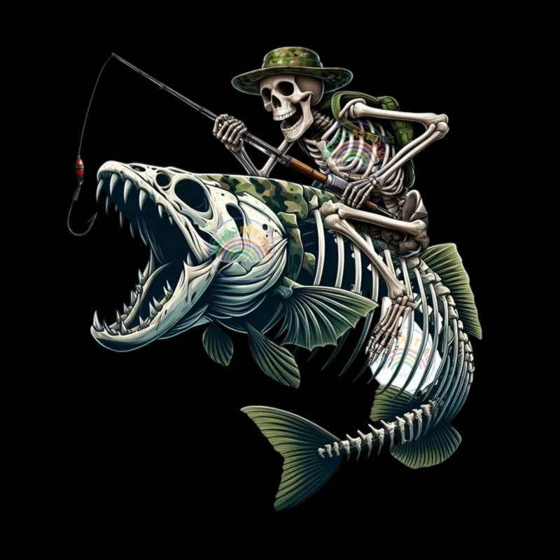 Skeleton Fishing in a Humorous Style Throw Pillow