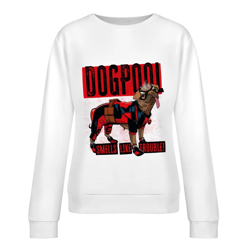 Funny "Dogpool" Pug Superhero Comic Style T-Shirt Design Female Pullover Sweatshirt