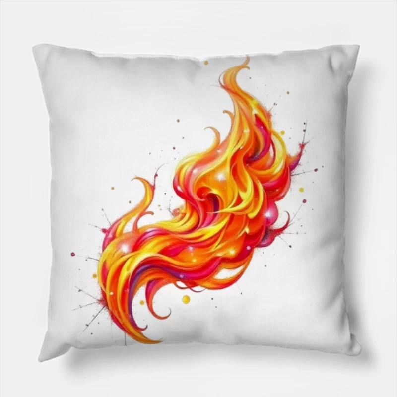 Vibrant Watercolor Fire Flame Art Throw Pillow