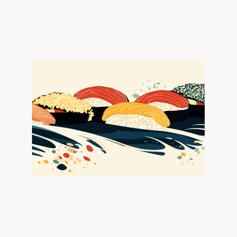Artistic Sushi Waves: A Colorful Japanese Cuisine Illustration Cotton Tote Bag