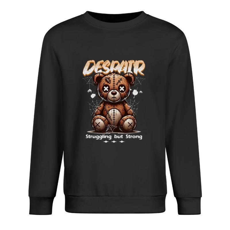 Gothic Stitched Teddy Bear with Despair Theme Male Pullover Sweatshirt