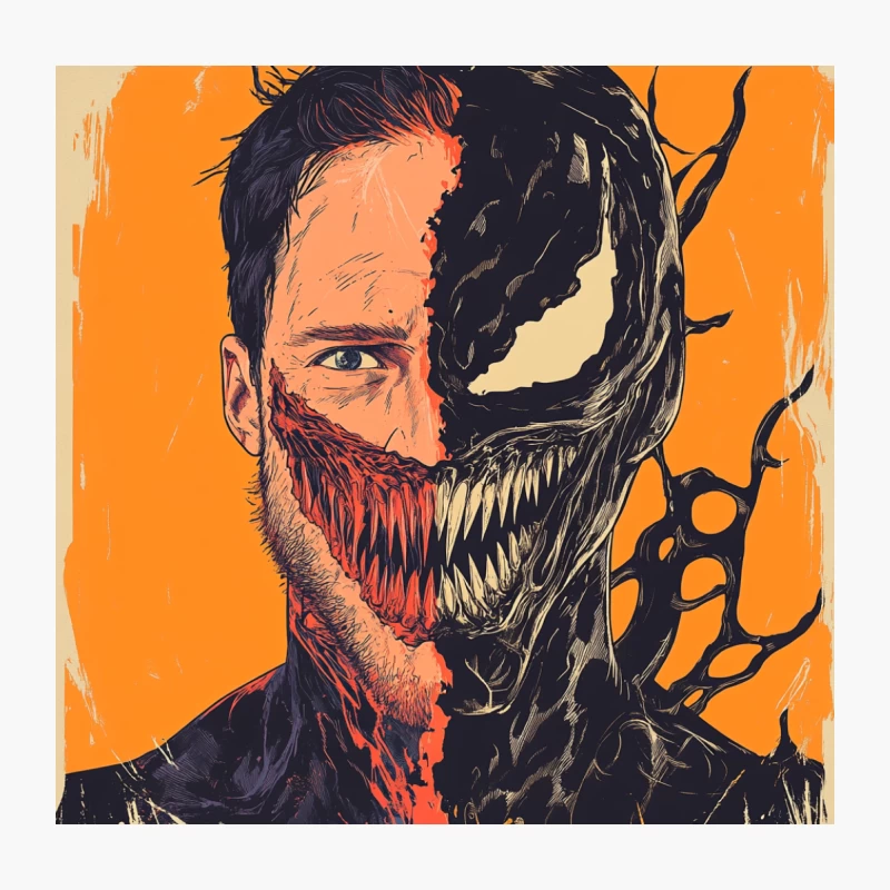 Venom Symbiote Split Face Illustration: Marvel Comic Book Character Throw Pillow
