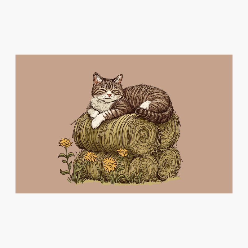 Contented Cat Lounging on Hay Bales Travel Mug