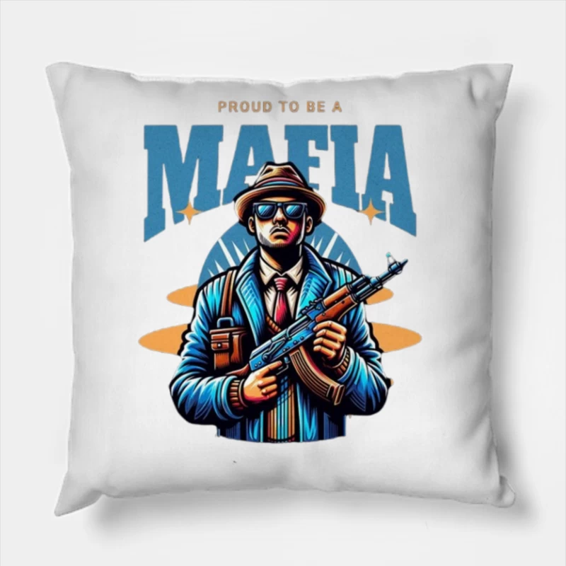 Vintage-Style Mafia Gangster Illustration with Weapon Throw Pillow