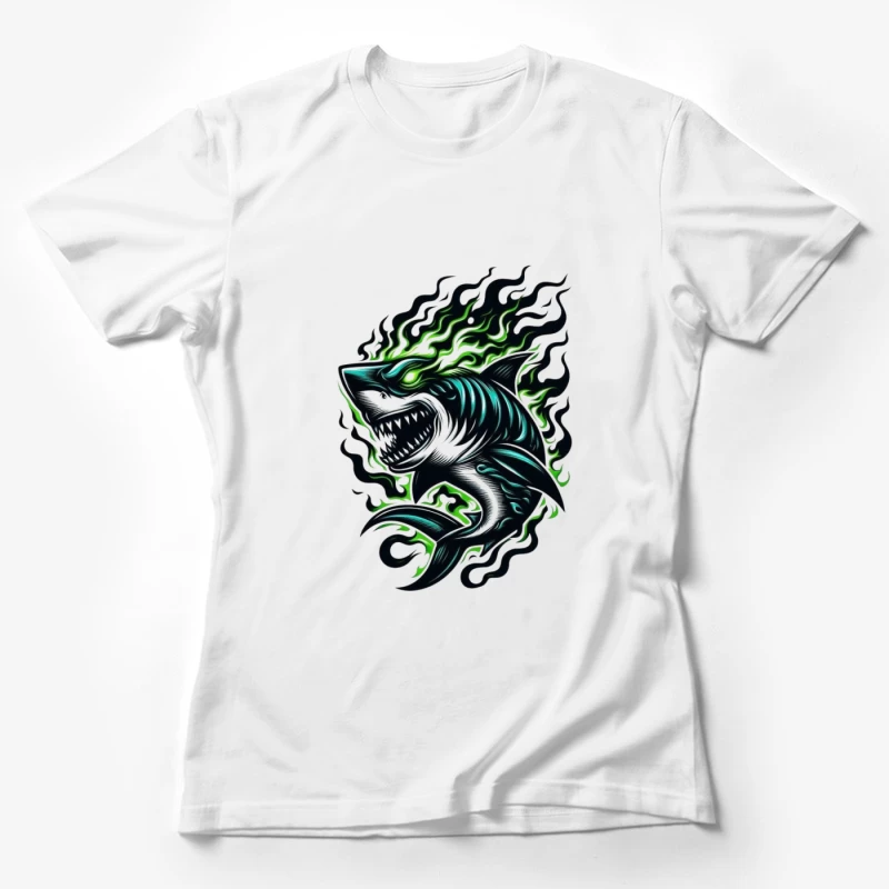 Fierce Tribal Shark with Flames Female T-Shirt