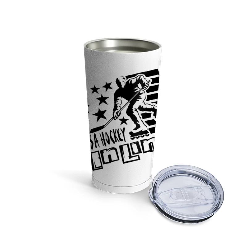 USA Inline Hockey Sports Logo with Stars and Stripes Design Travel Mug