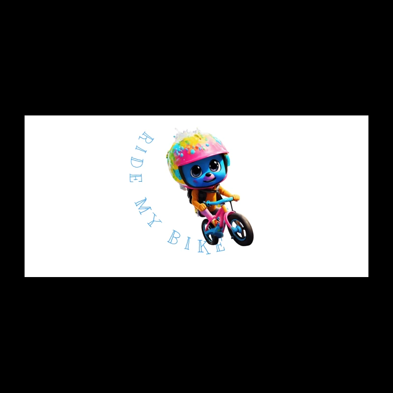 Cute Blue Animated Character Riding Colorful Bike with Safety Helmet Coffee Mug